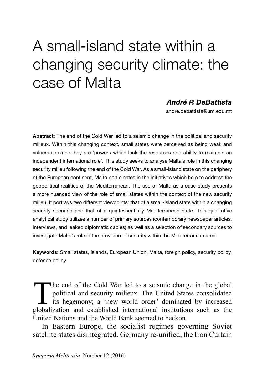 A Small-Island State Within a Changing Security Climate: the Case of Malta