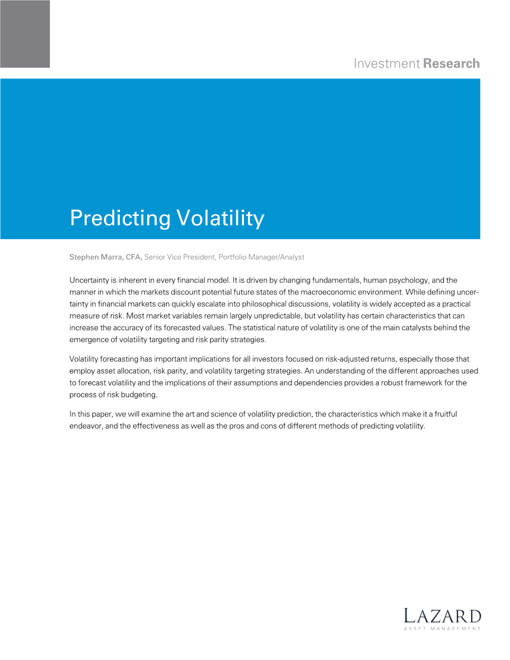 Predicting Volatility