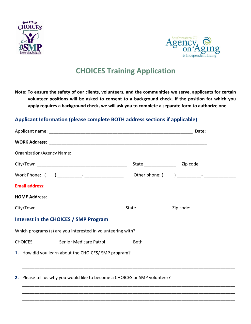 SMP Volunteer Application