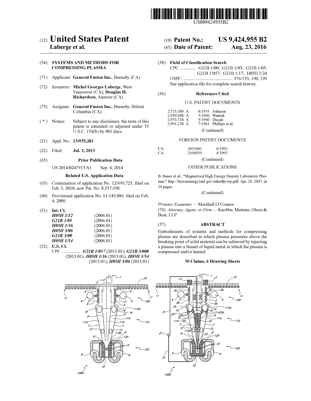 (12) United States Patent (10) Patent No.: US 9.424.955 B2 Laberge Et Al