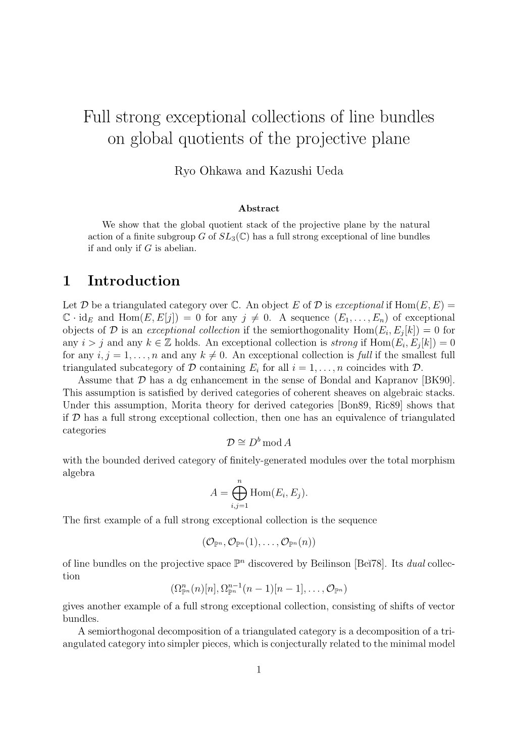 Full Strong Exceptional Collections of Line Bundles on Global Quotients of the Projective Plane