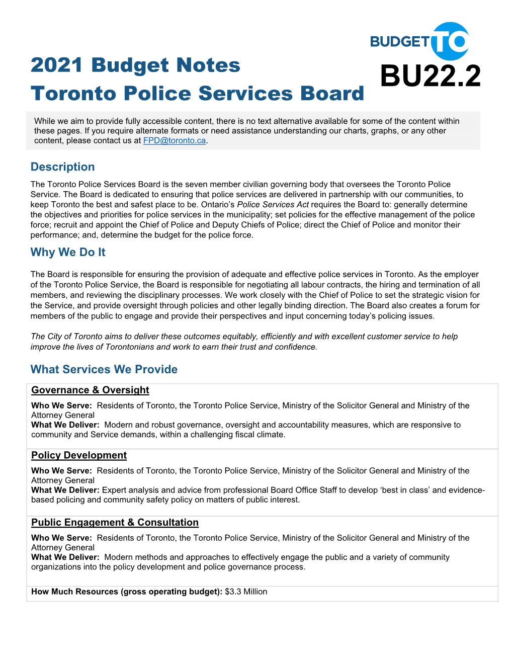 Toronto Police Services Board BU22.2