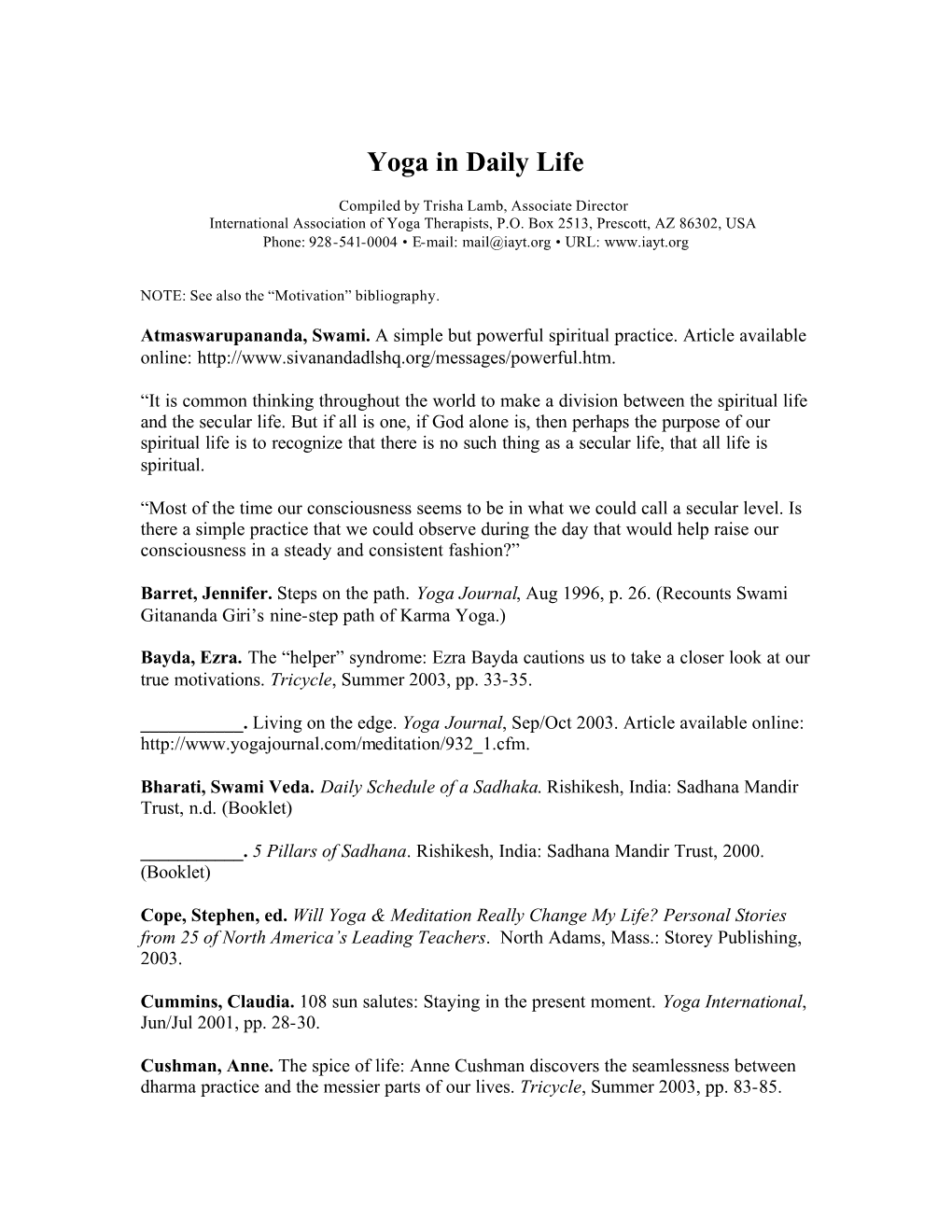 Yoga in Daily Life