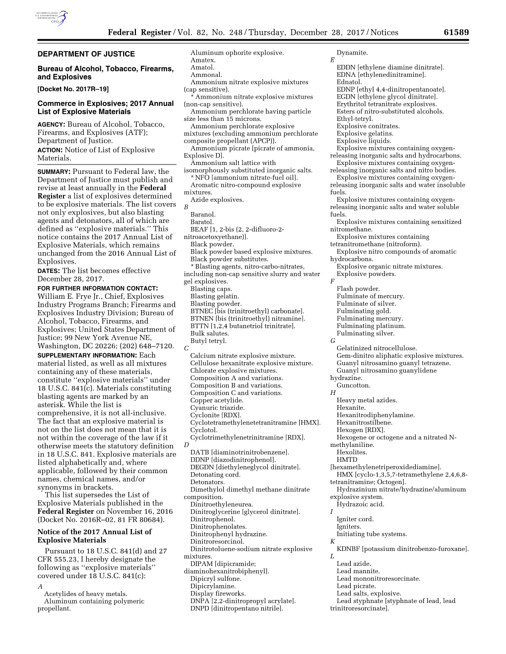 Federal Register/Vol. 82, No. 248/Thursday, December 28, 2017