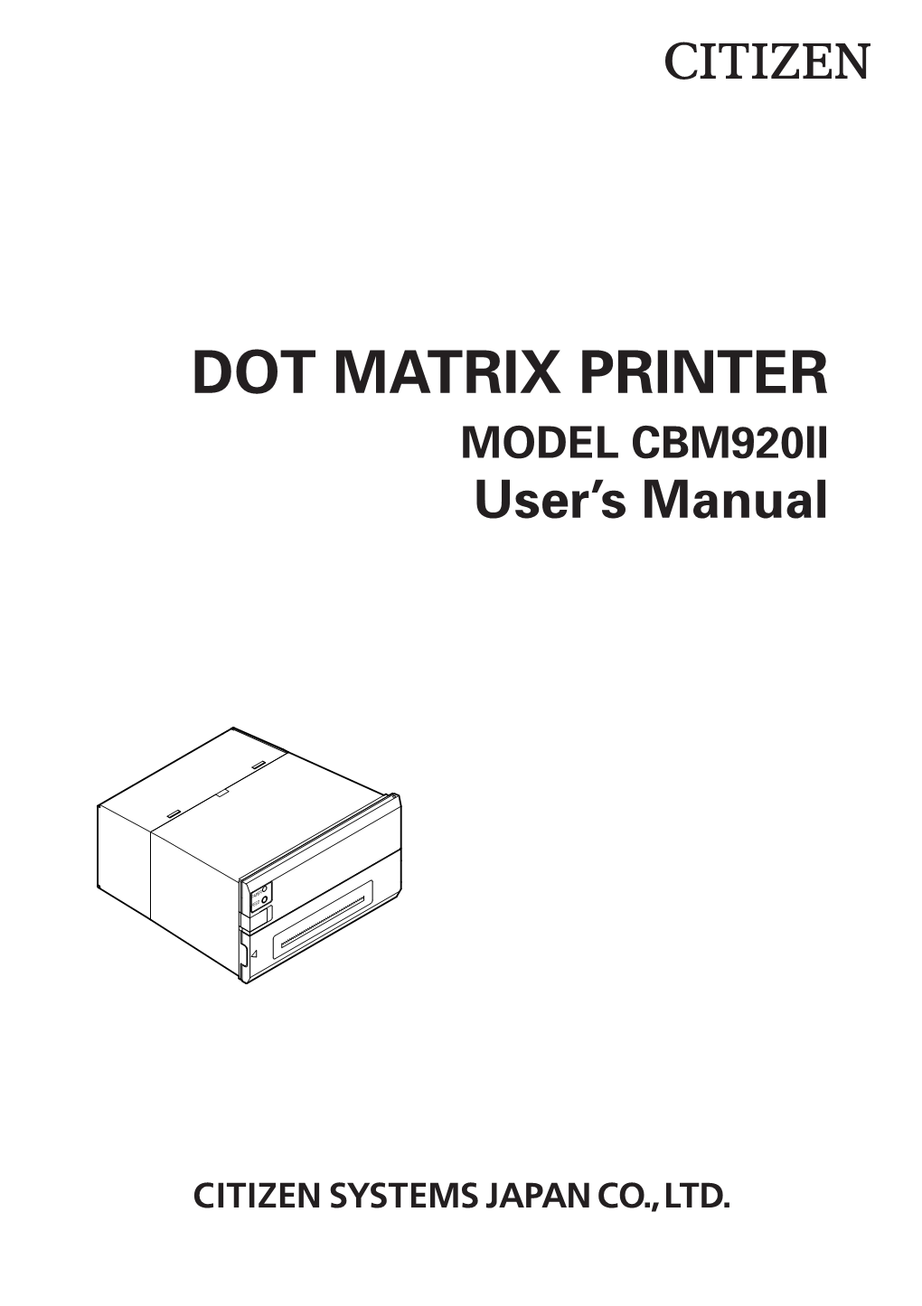 DOT MATRIX PRINTER MODEL CBM920II User’S Manual