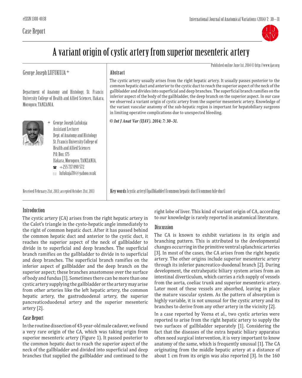 A Variant Origin of Cystic Artery from Superior Mesenteric Artery