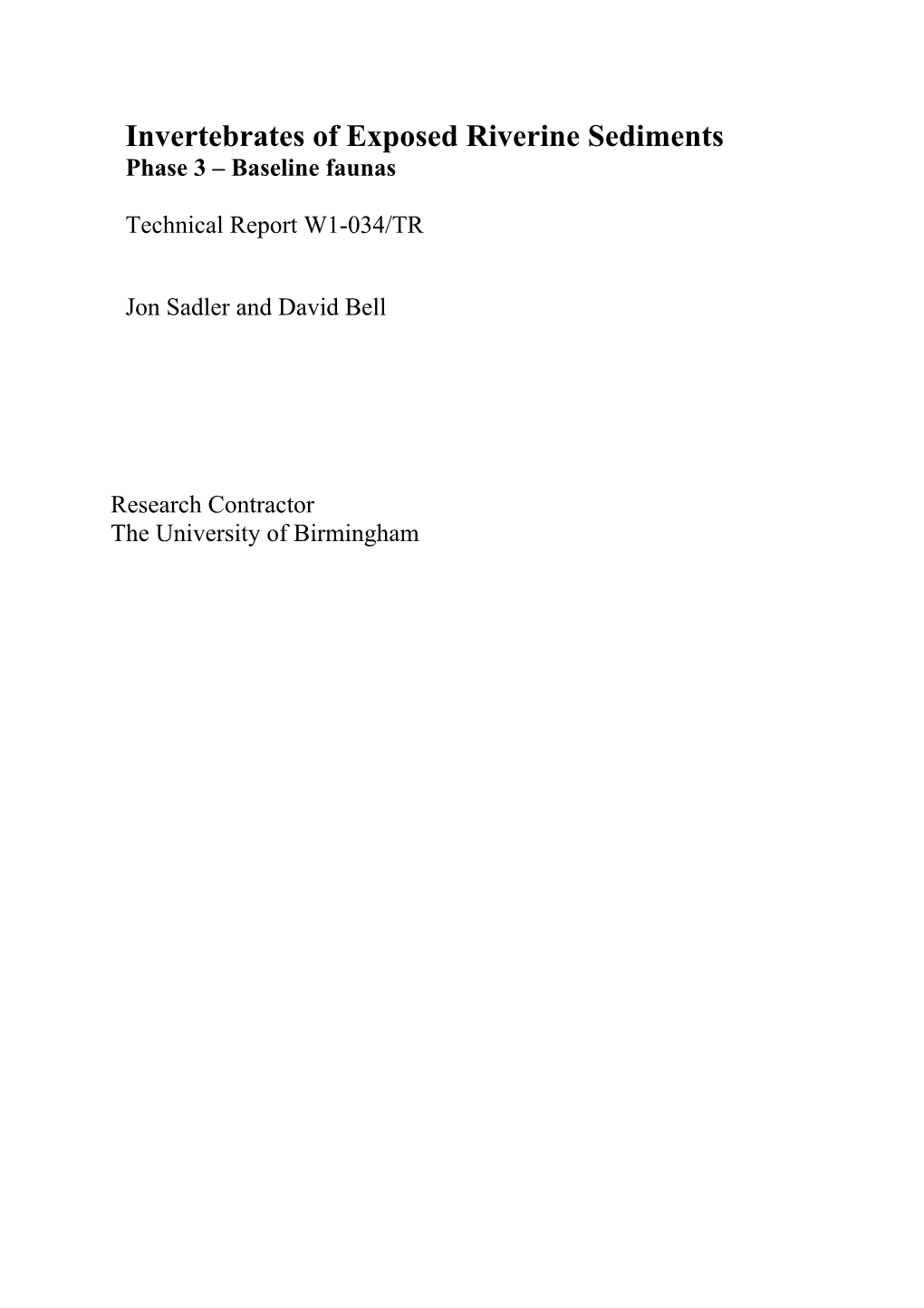 Invertebrates of Exposed Riverine Sediments Phase 3 – Baseline Faunas