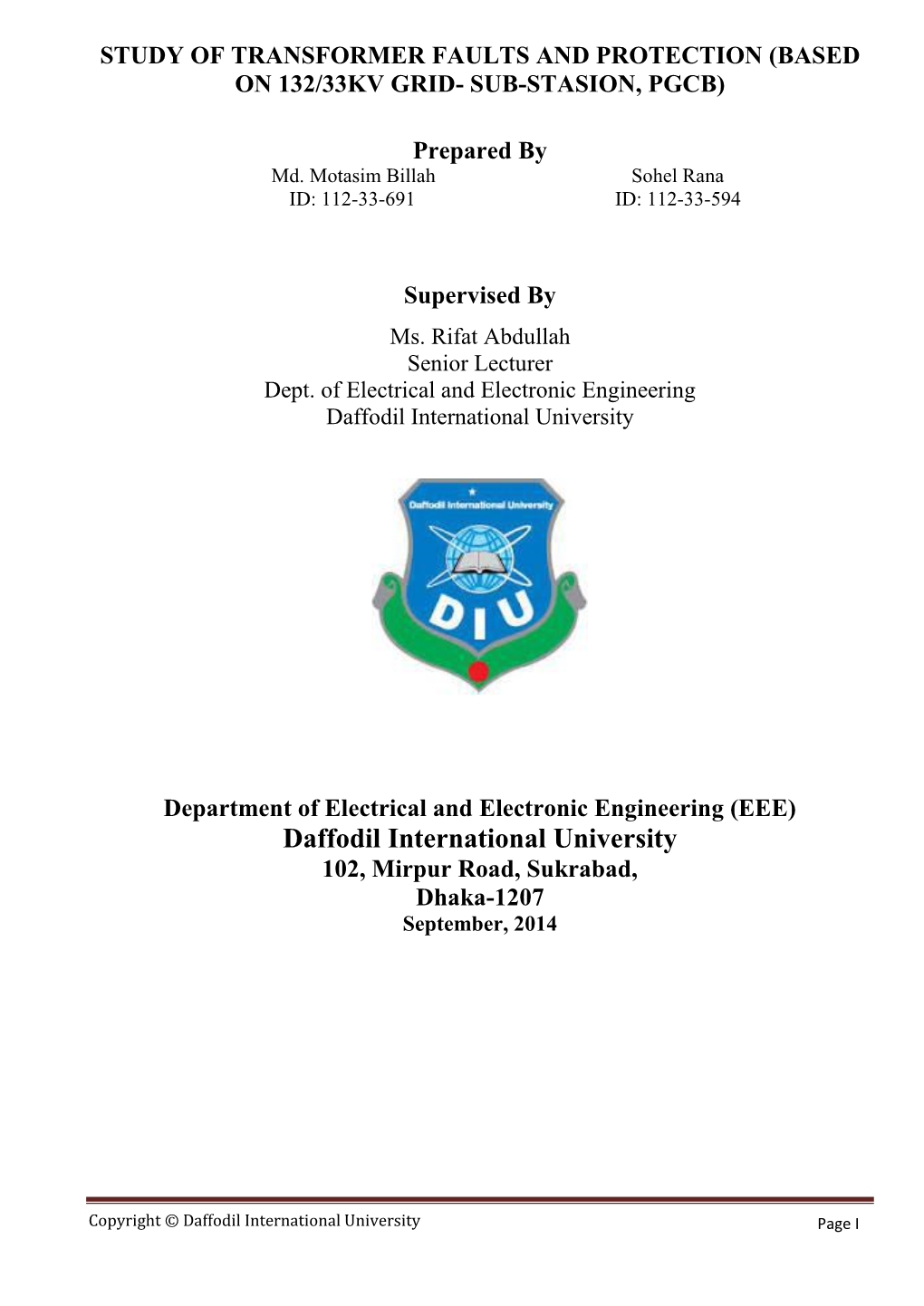 Study of Transformer Faults and Protection (Based on 132/33Kv Grid- Sub-Stasion, Pgcb)