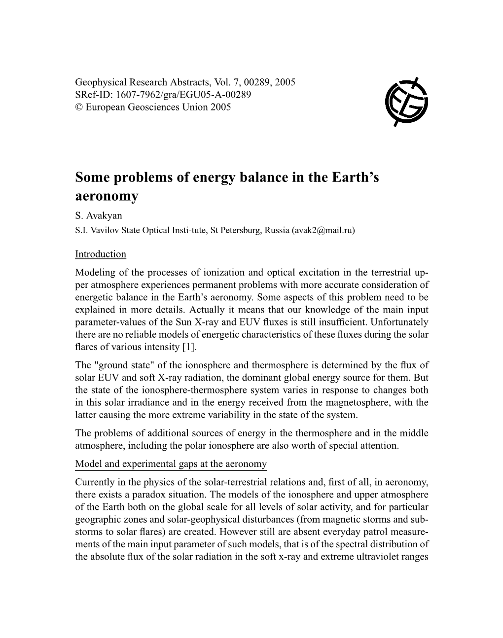 Some Problems of Energy Balance in the Earth's Aeronomy