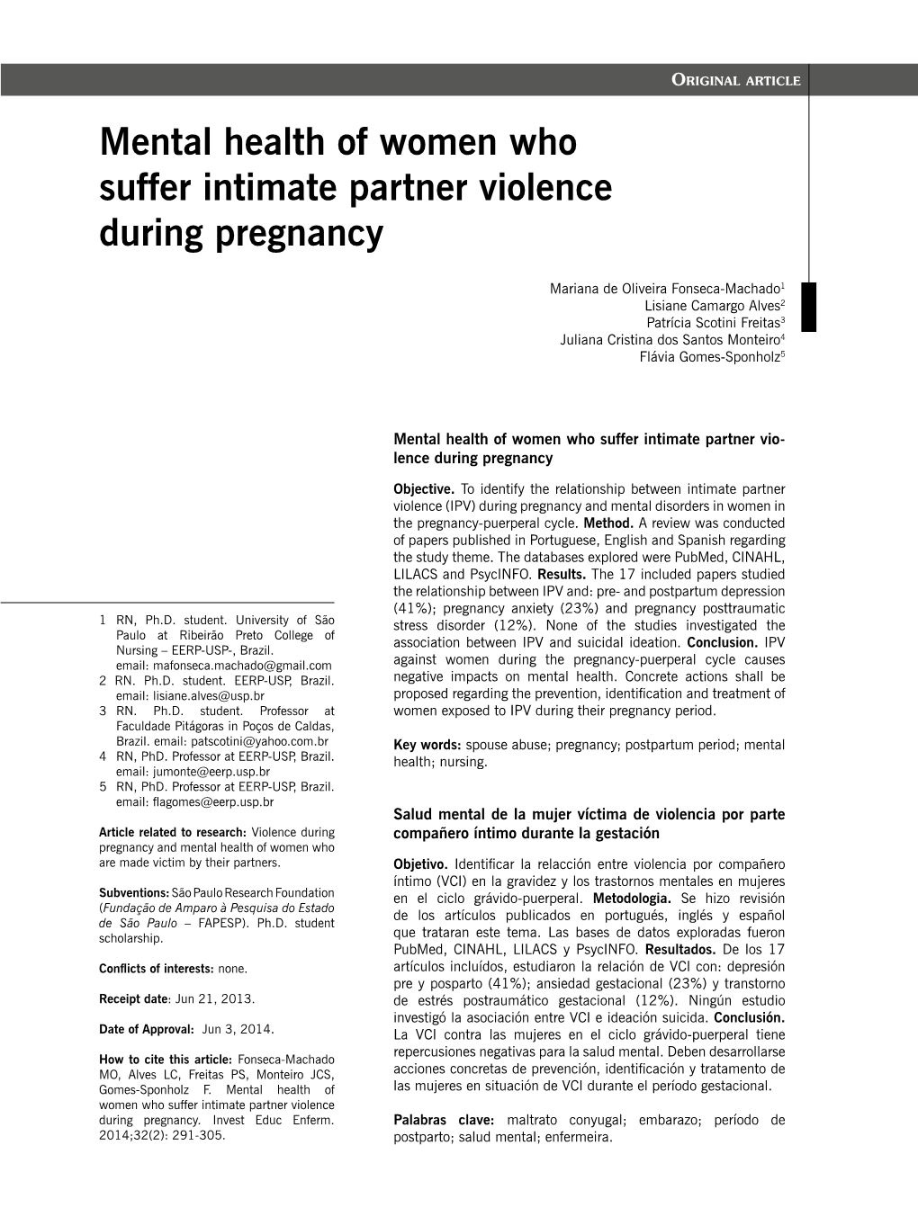 Mental Health of Women Who Suffer Intimate Partner Violence During Pregnancy