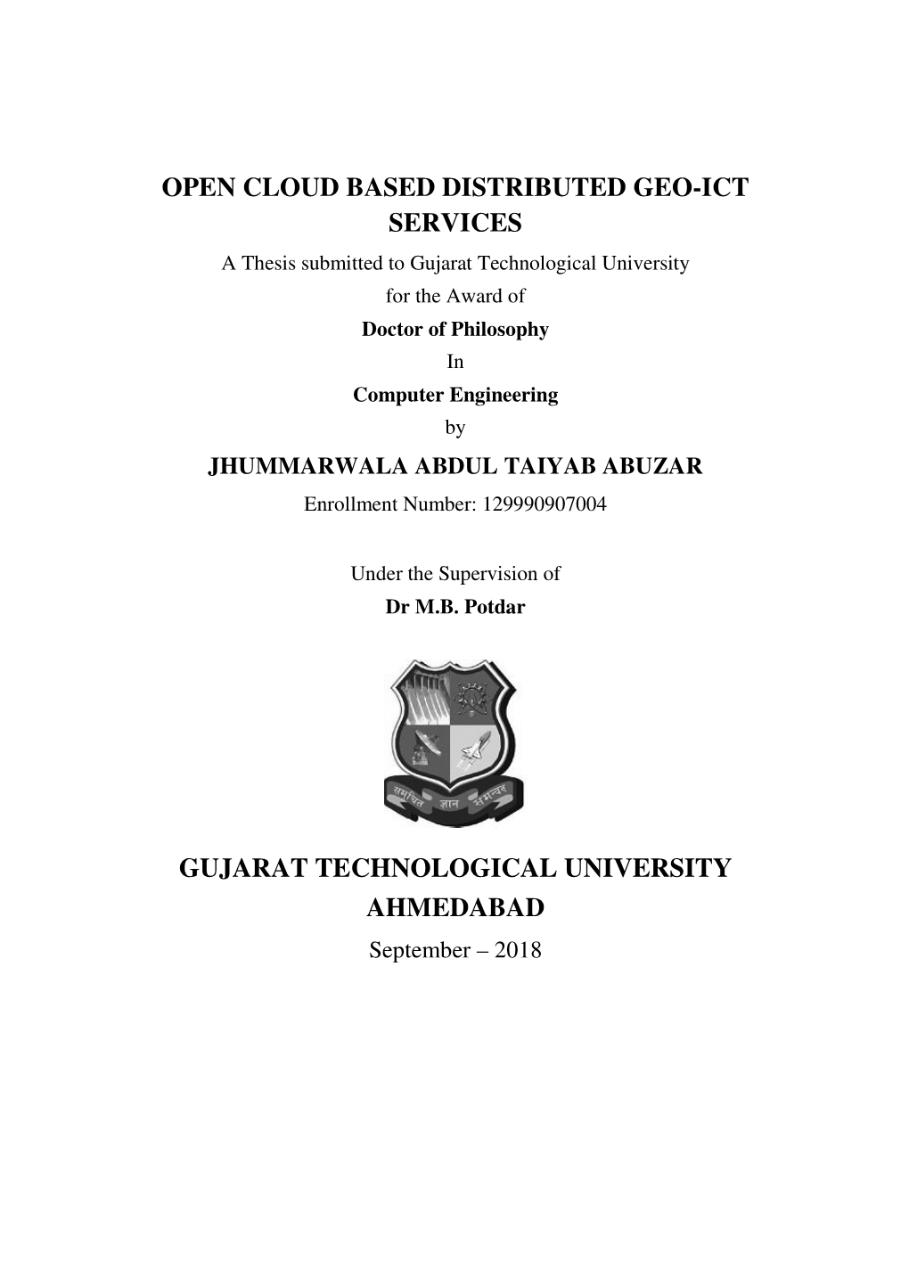 Open Cloud Based Distributed Geo-Ict Services Gujarat Technological University Ahmedabad