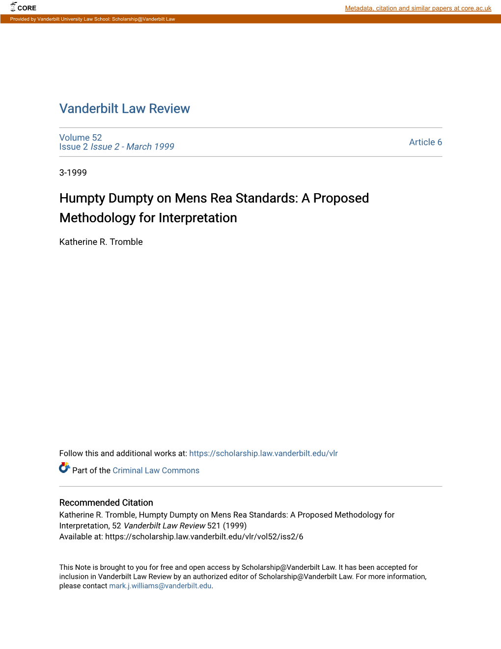 Humpty Dumpty on Mens Rea Standards: a Proposed Methodology for Interpretation