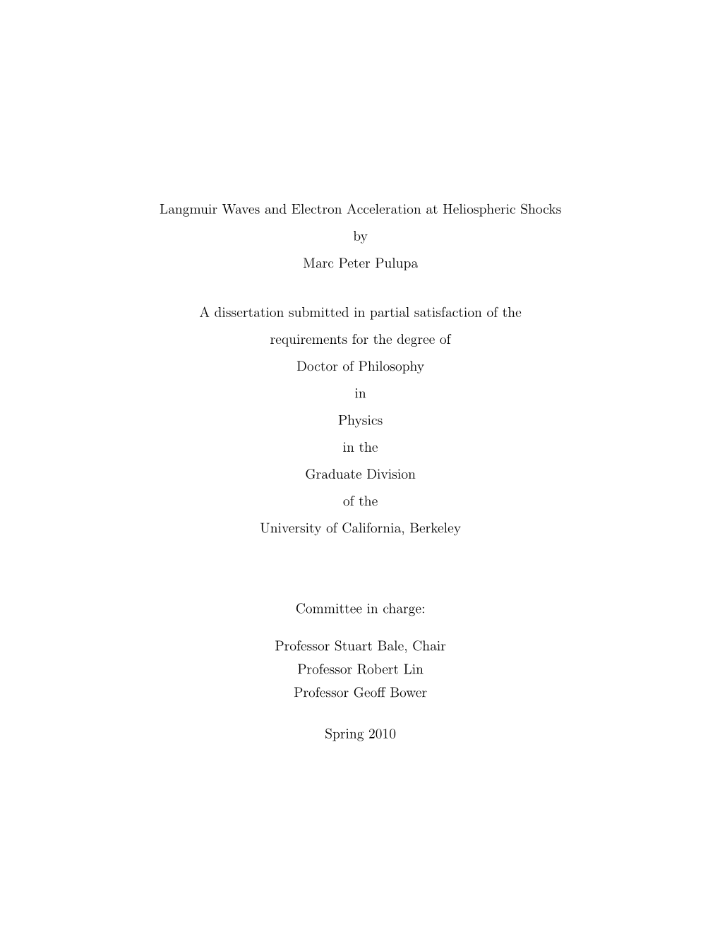 Langmuir Waves and Electron Acceleration at Heliospheric Shocks by Marc Peter Pulupa