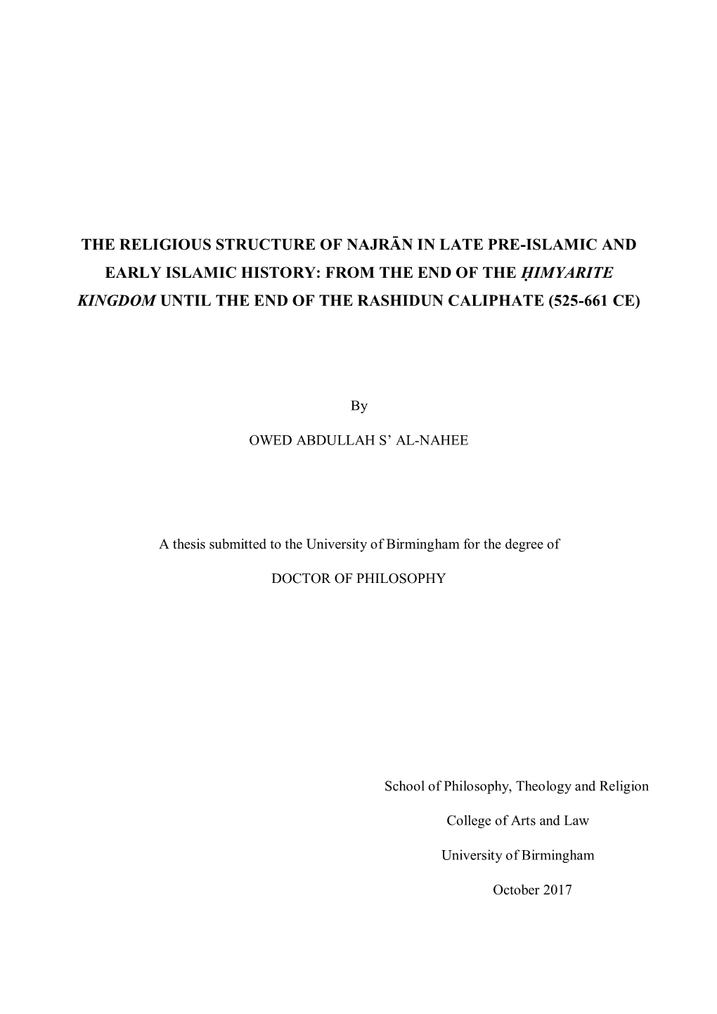 The Religious Structure of Najrān in Late Pre-Islamic and Early Islamic