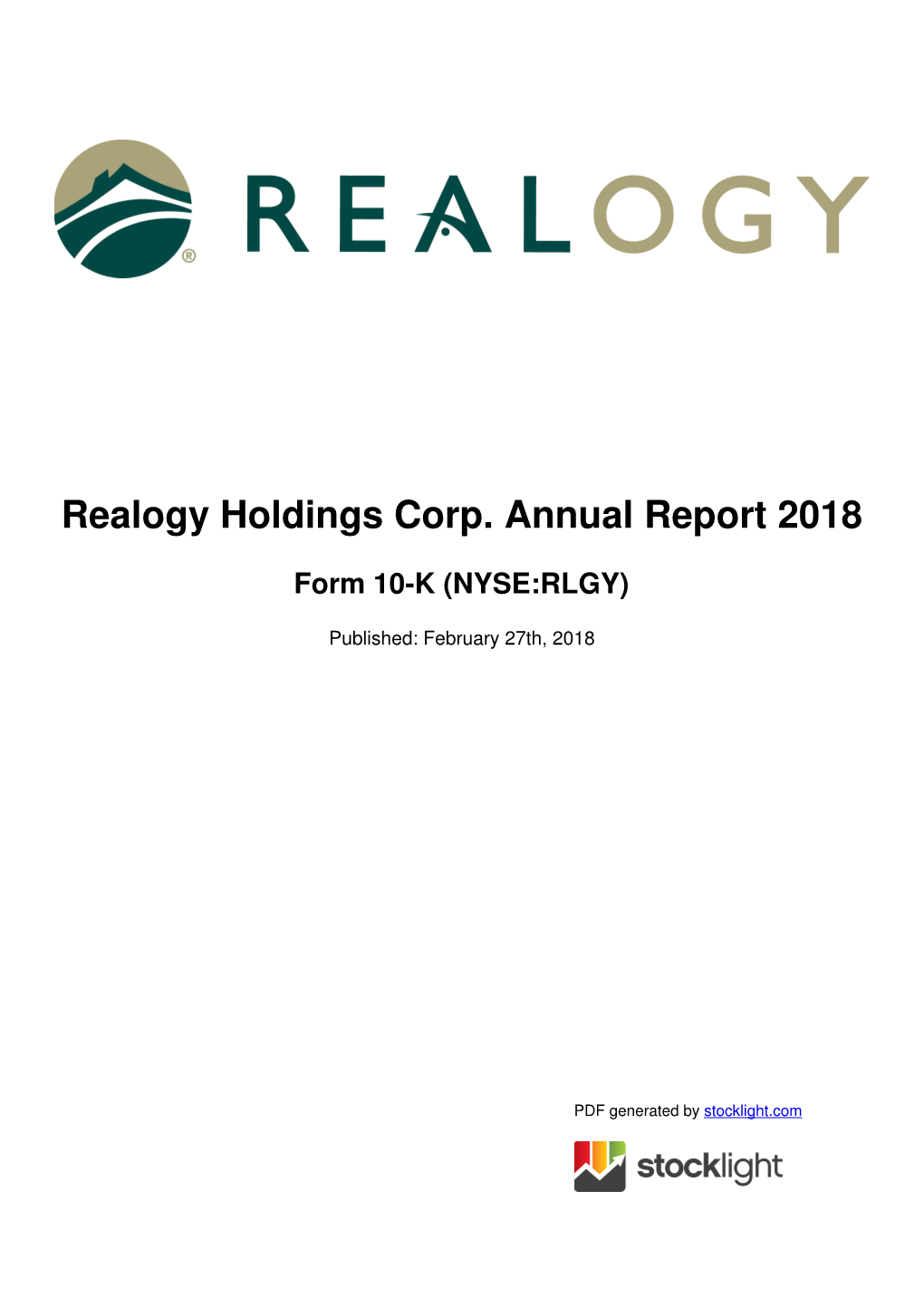 Realogy Holdings Corp. Annual Report 2018