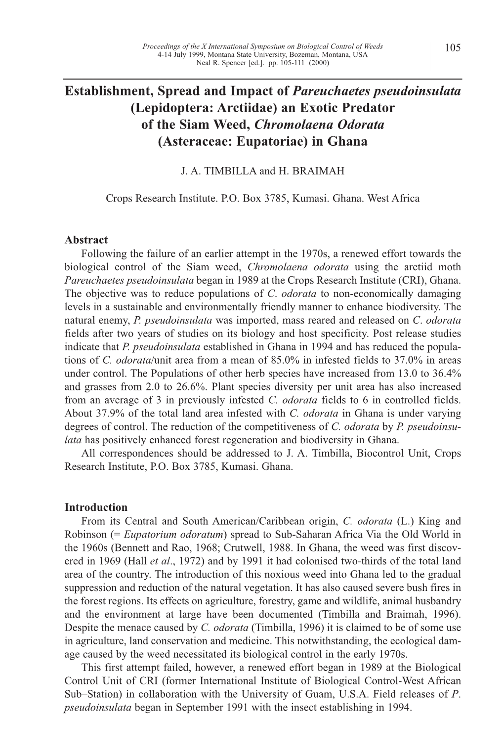 Establishment, Spread and Impact of Pareuchaetes Pseudoinsulata