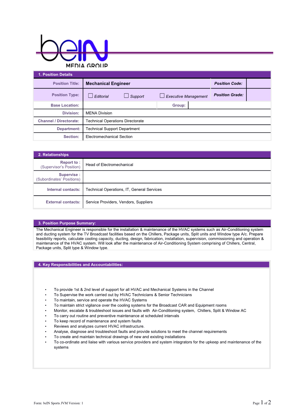 Form: Bein Sports JVM Version: 1 Page 1 of 1