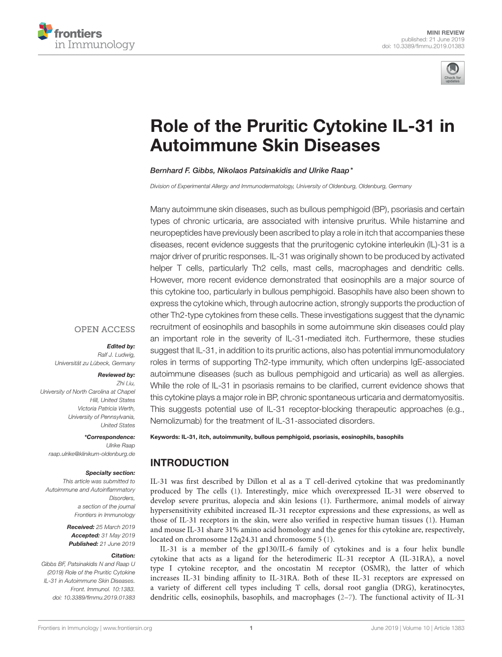 Role of the Pruritic Cytokine IL-31 in Autoimmune Skin Diseases