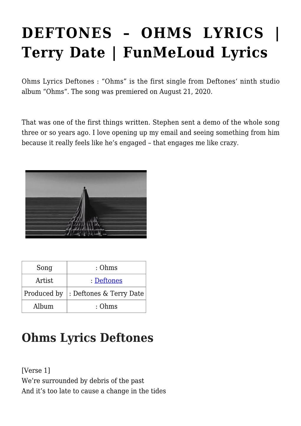 DEFTONES &#8211; OHMS LYRICS | Terry Date