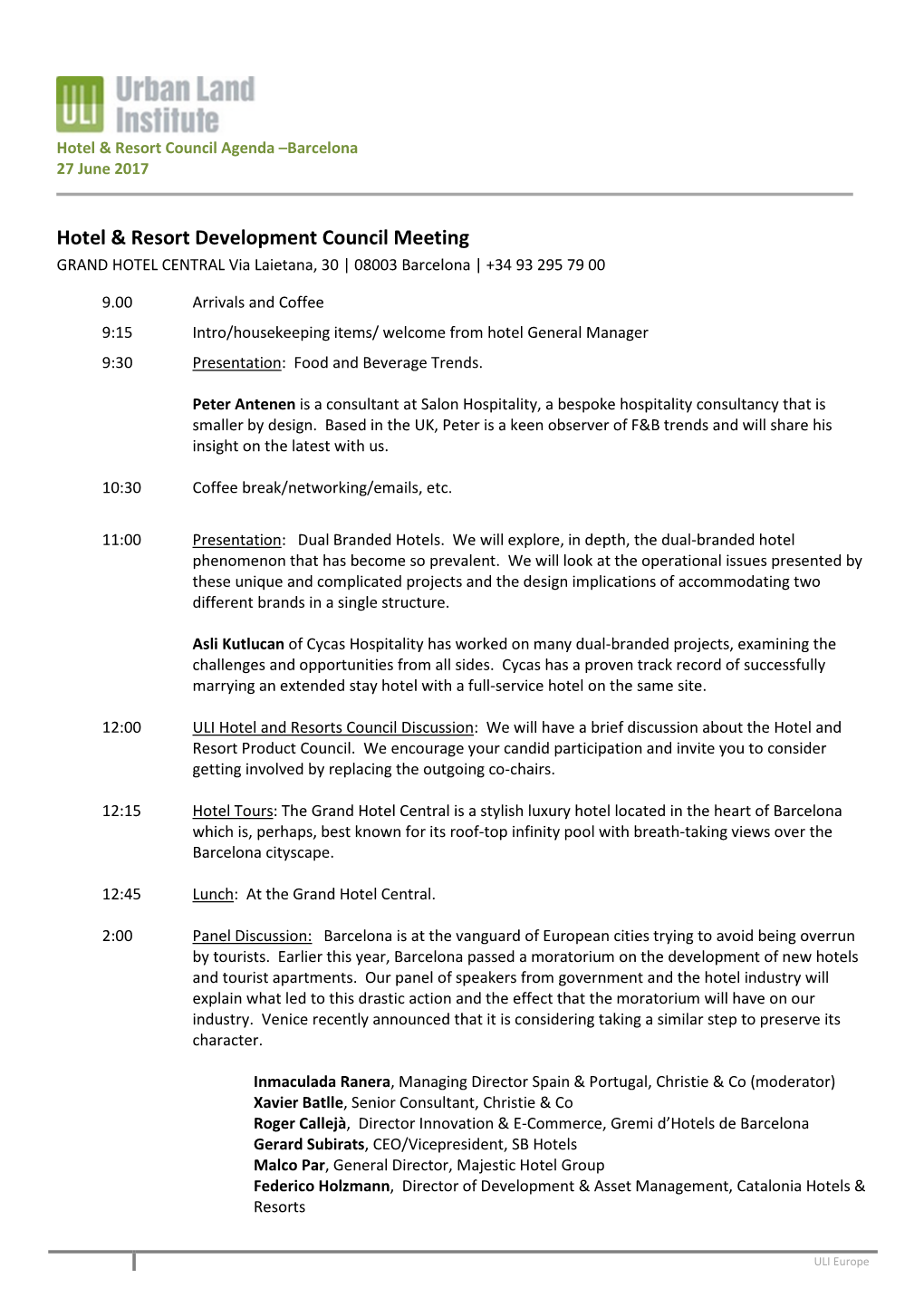 Hotel & Resort Development Council Meeting