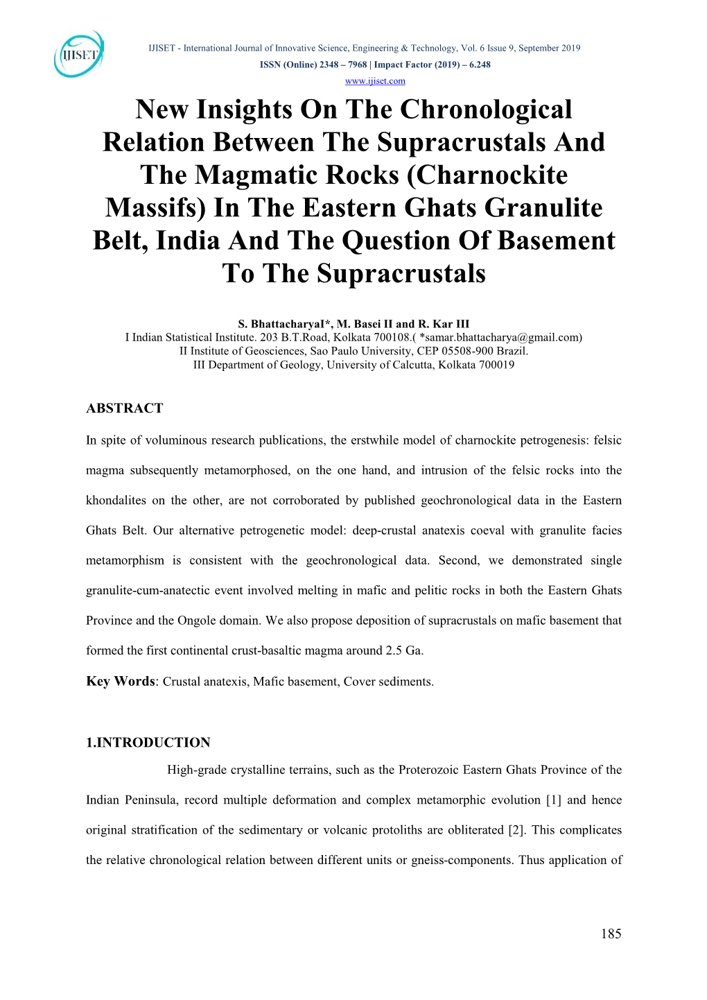 Charnockite Massifs) in the Eastern Ghats Granulite Belt, India and the Question of Basement to the Supracrustals