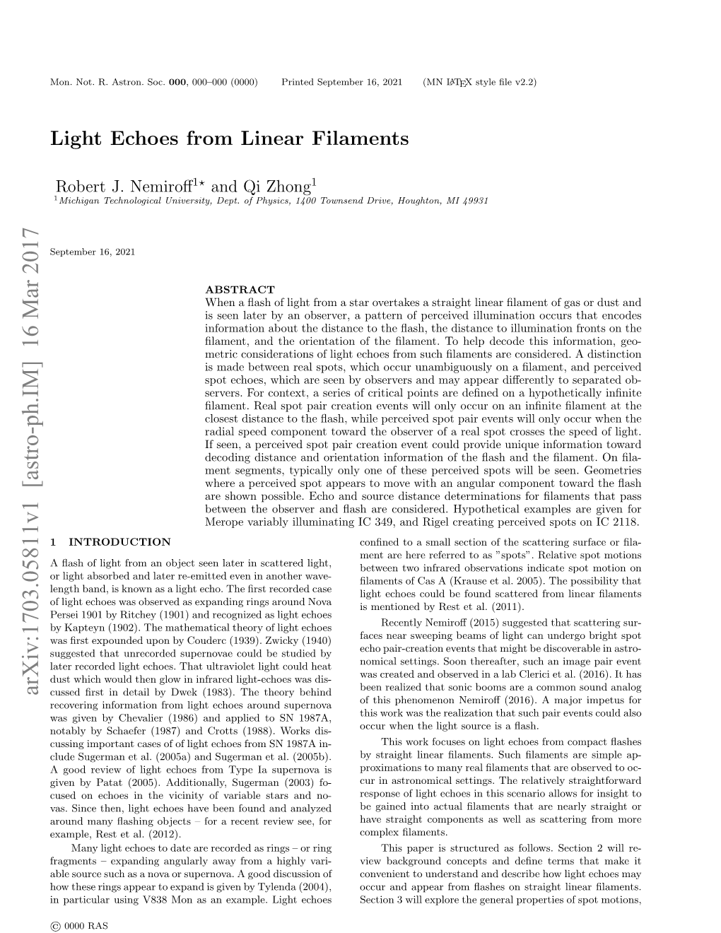 Light Echoes from Linear Filaments