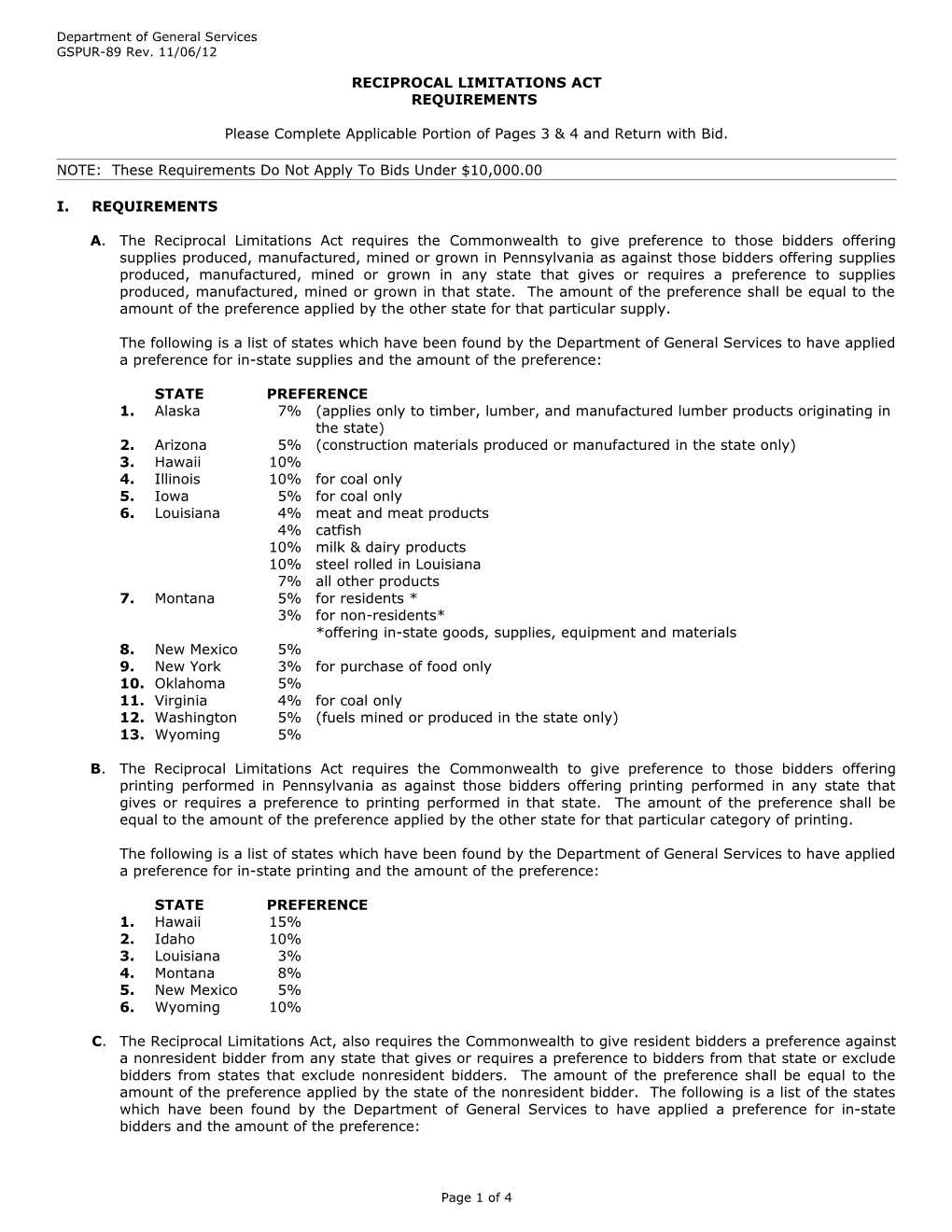 Reciprocal Limitations Act Requirements