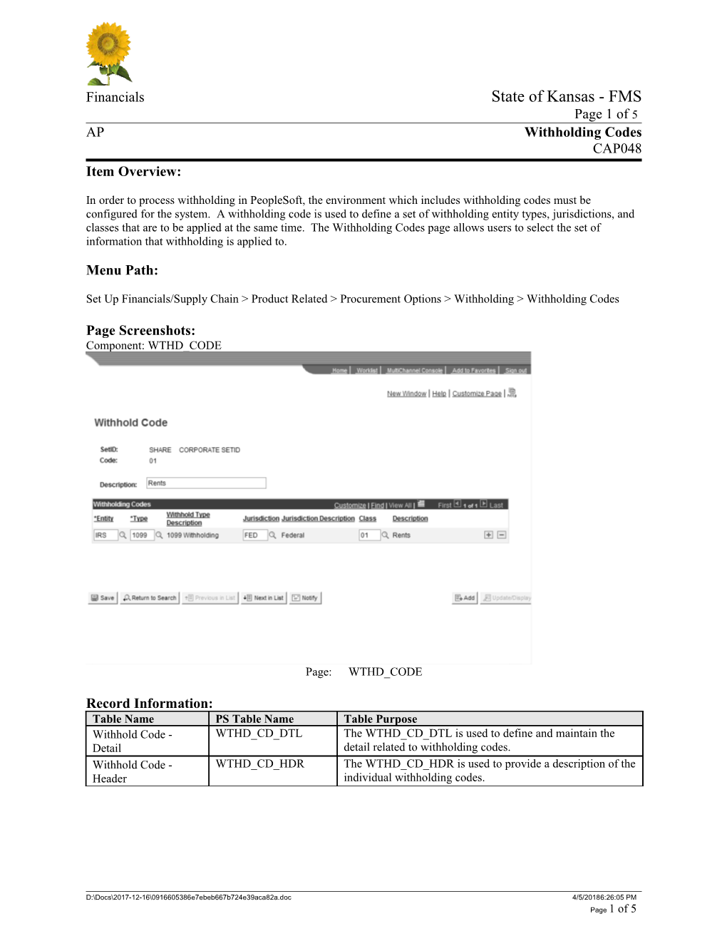 Financials State of Kansas - FMS Page 1 of 4