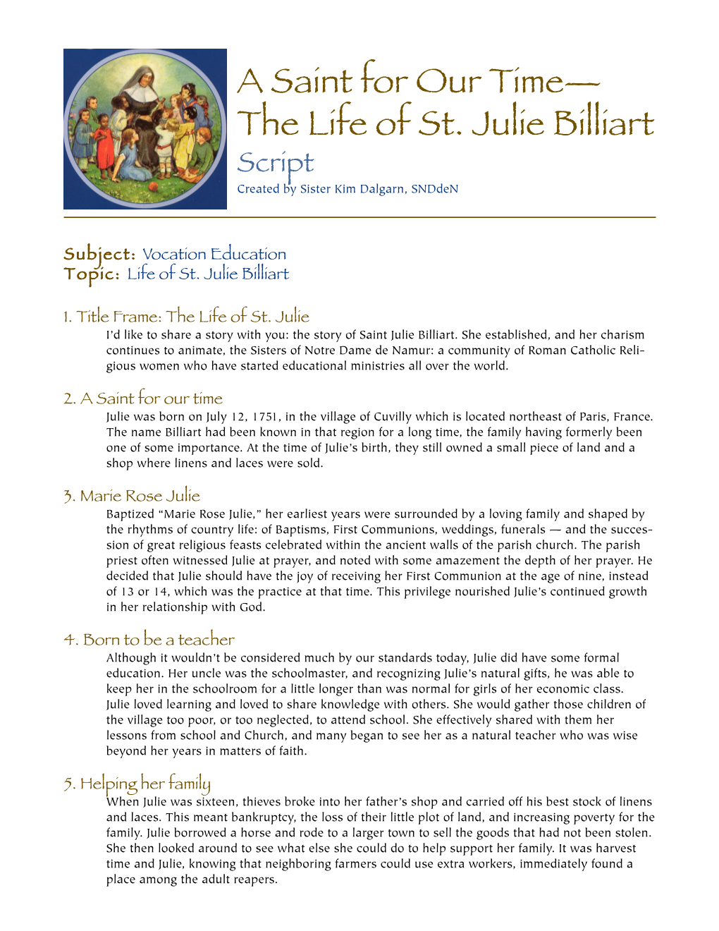 Liturgical Resources St. Julie