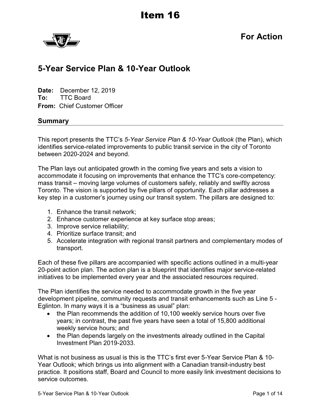 5-Year Service Plan & 10-Year Outlook (For Action)