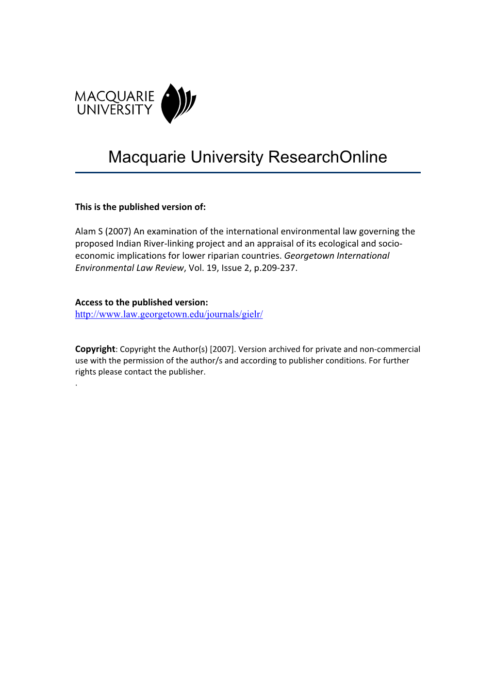 Macquarie University Researchonline