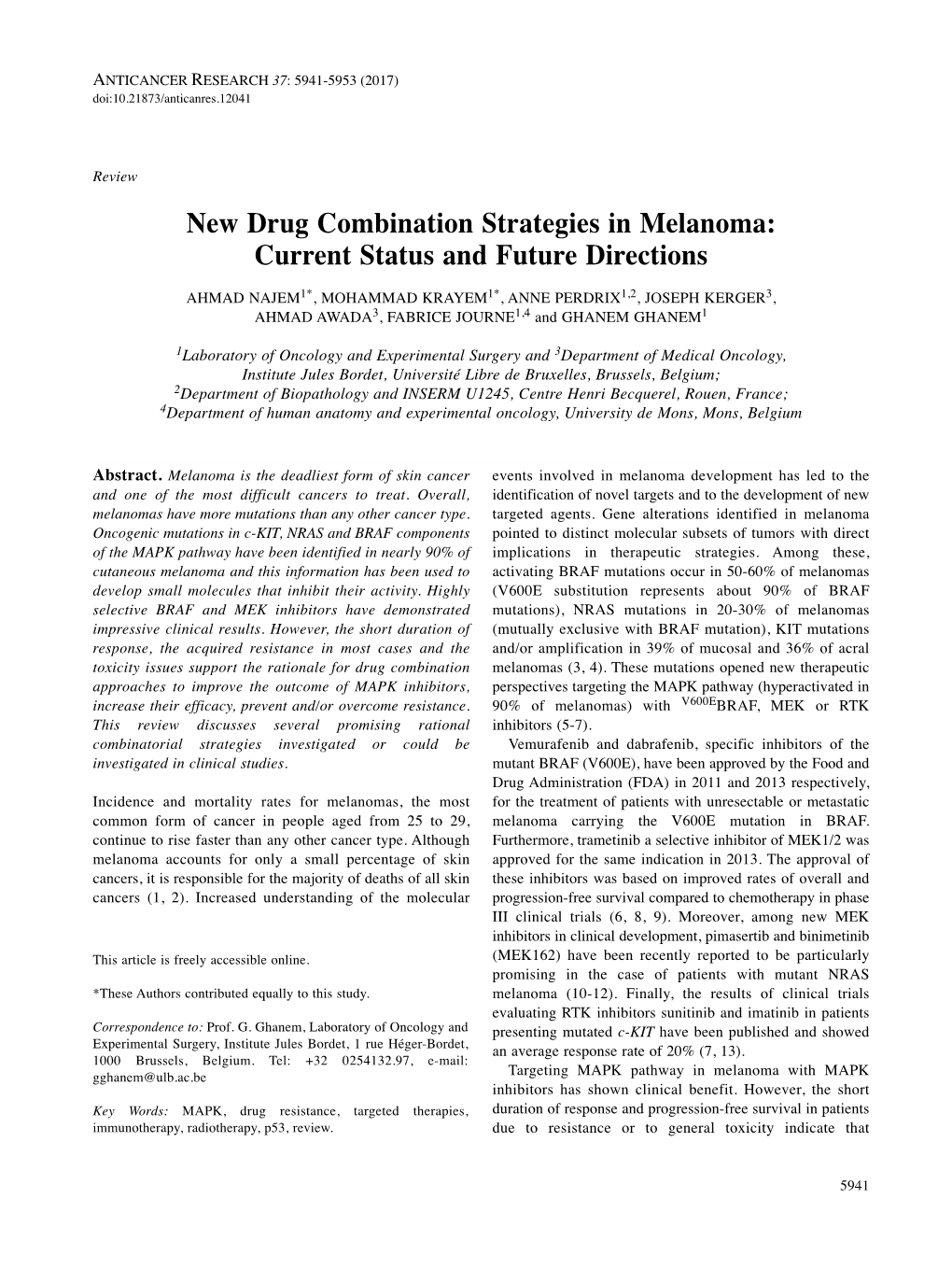 New Drug Combination Strategies in Melanoma