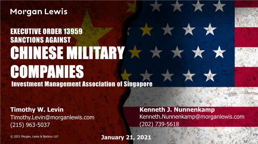 CHINESE MILITARY COMPANIES Investment Management Association of Singapore