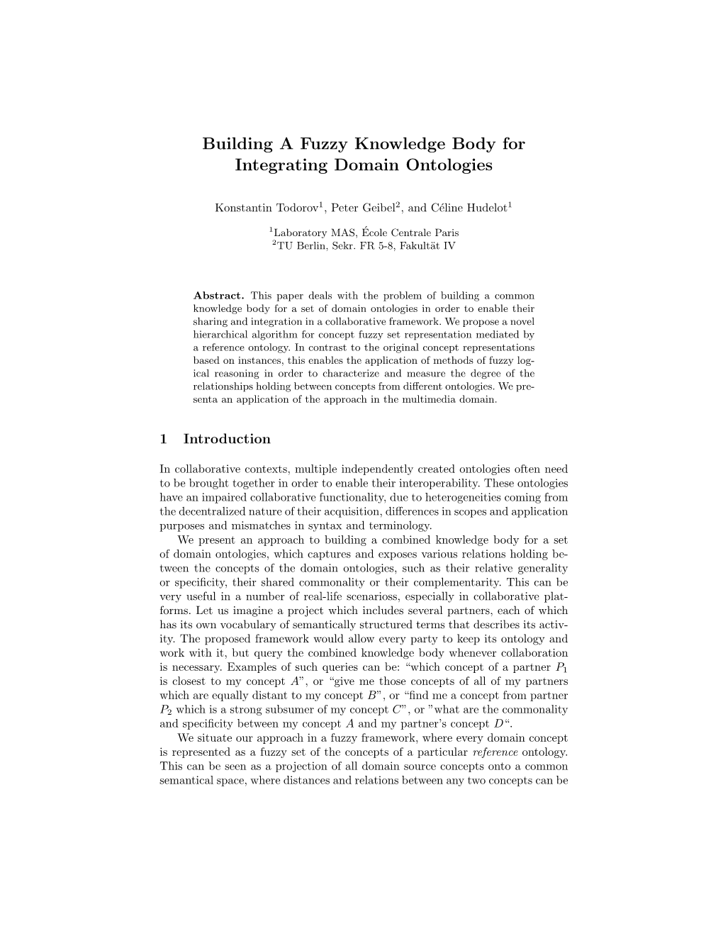 Building a Fuzzy Knowledge Body for Integrating Domain Ontologies