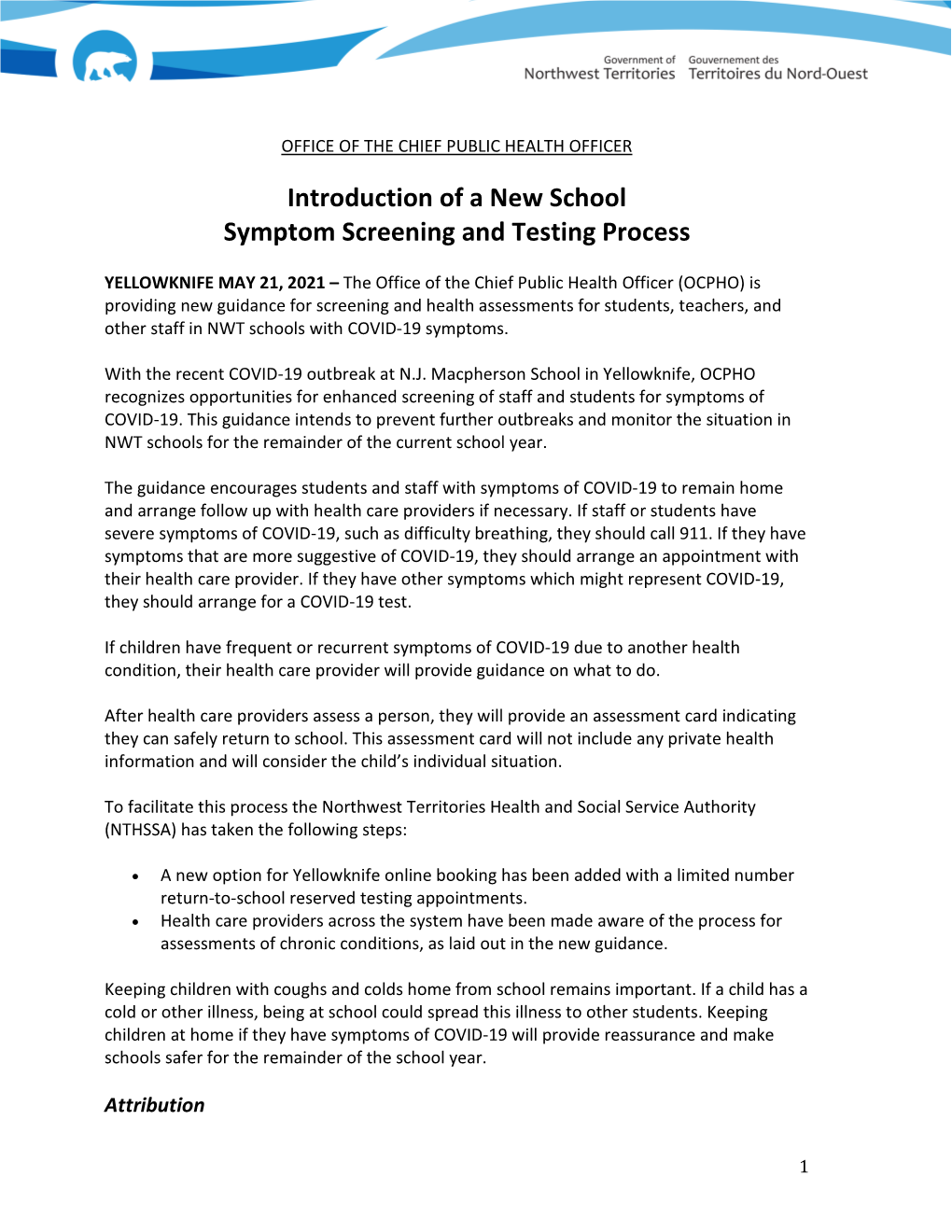 Introduction of a New School Symptom Screening and Testing Process