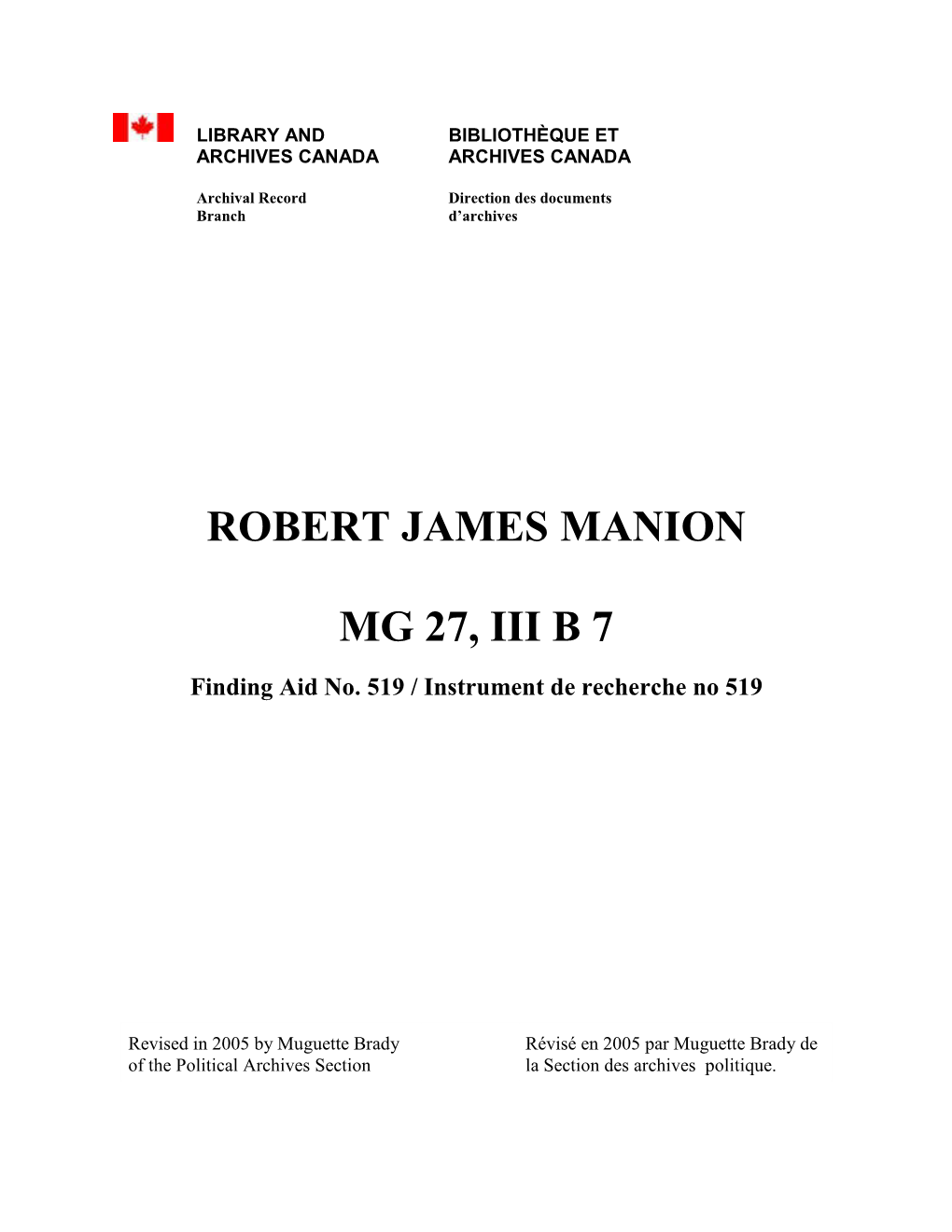 Robert James Manion Mg 27, Iii B 7
