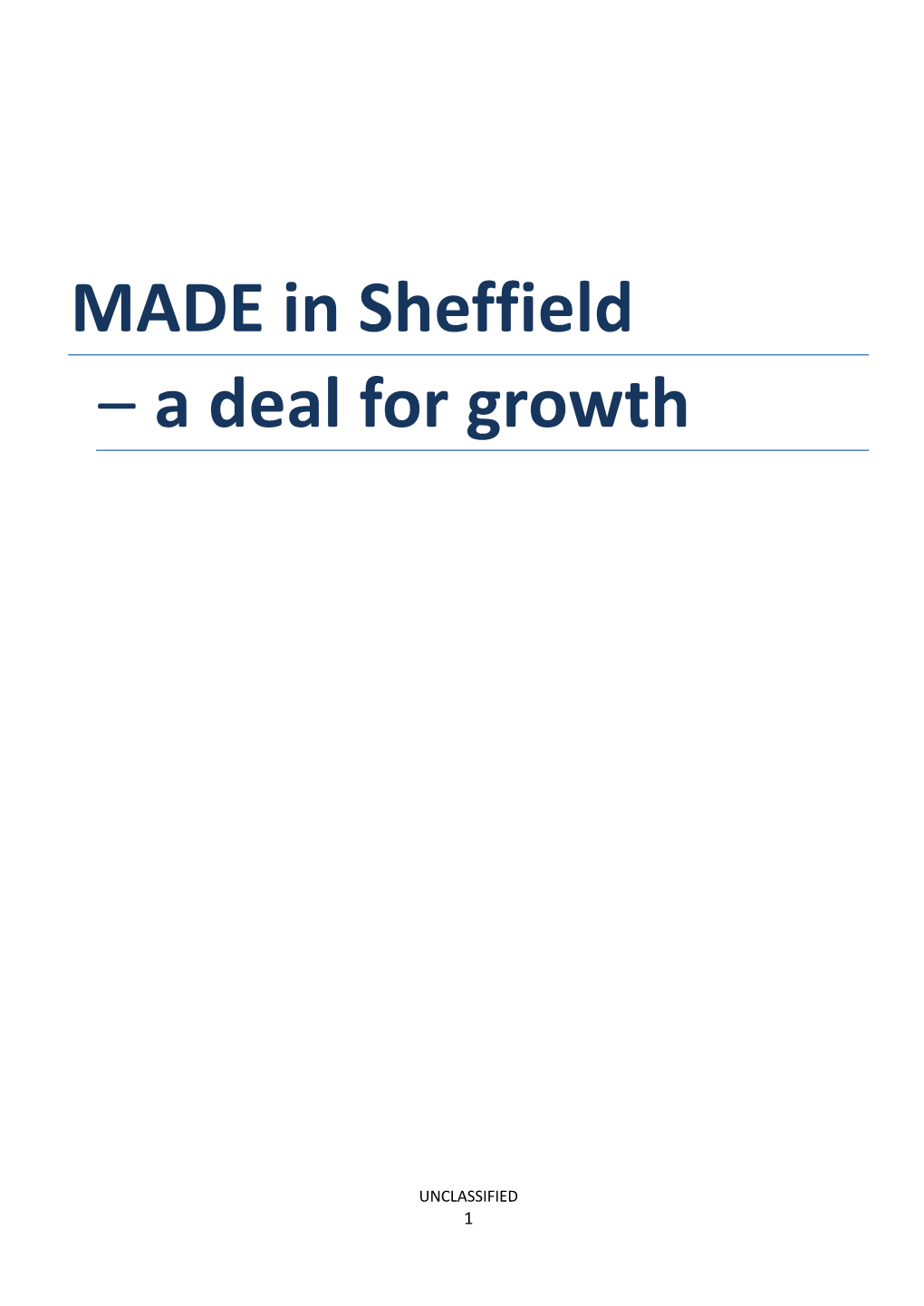 MADE in Sheffield – a Deal for Growth