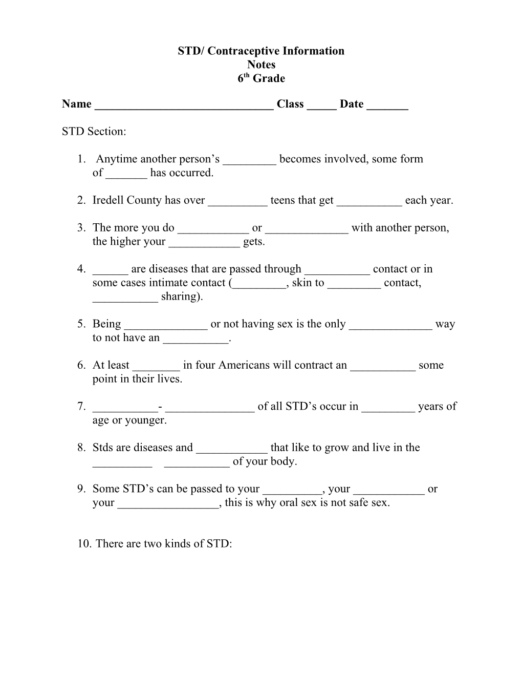 STD/ Contraceptive Information