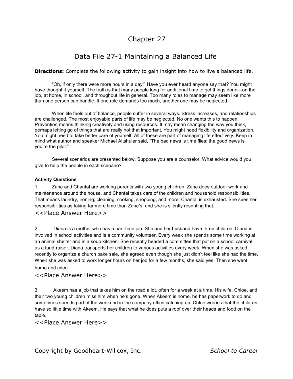 Data File 27-1 Maintaining a Balanced Life