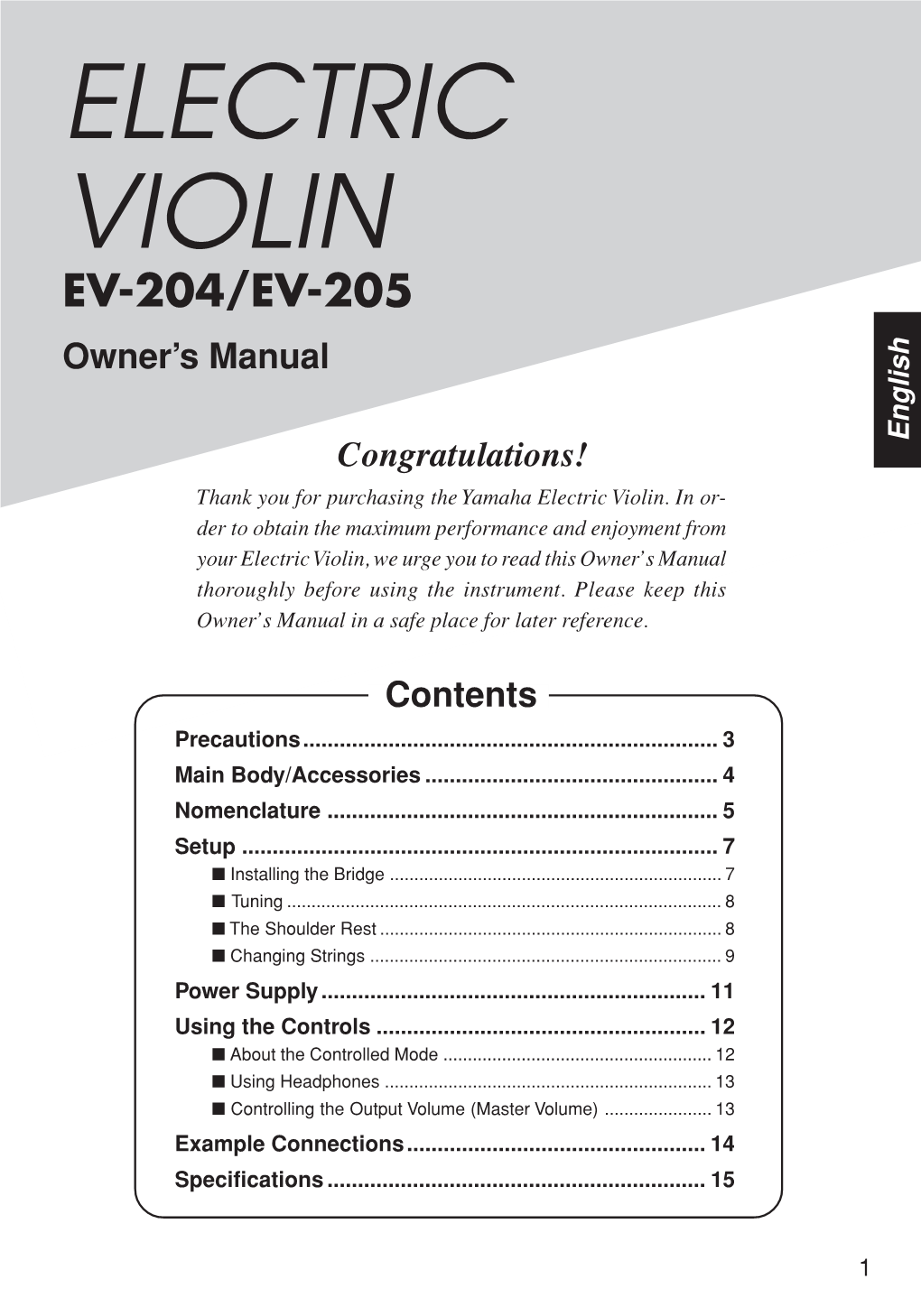 ELECTRIC VIOLIN EV-204/EV-205 Owner’S Manual