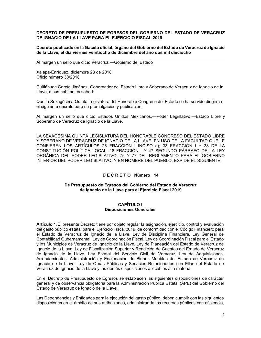 Decreto De Presupuesto De Egresos Del Estado De Veracruz De Ignacio