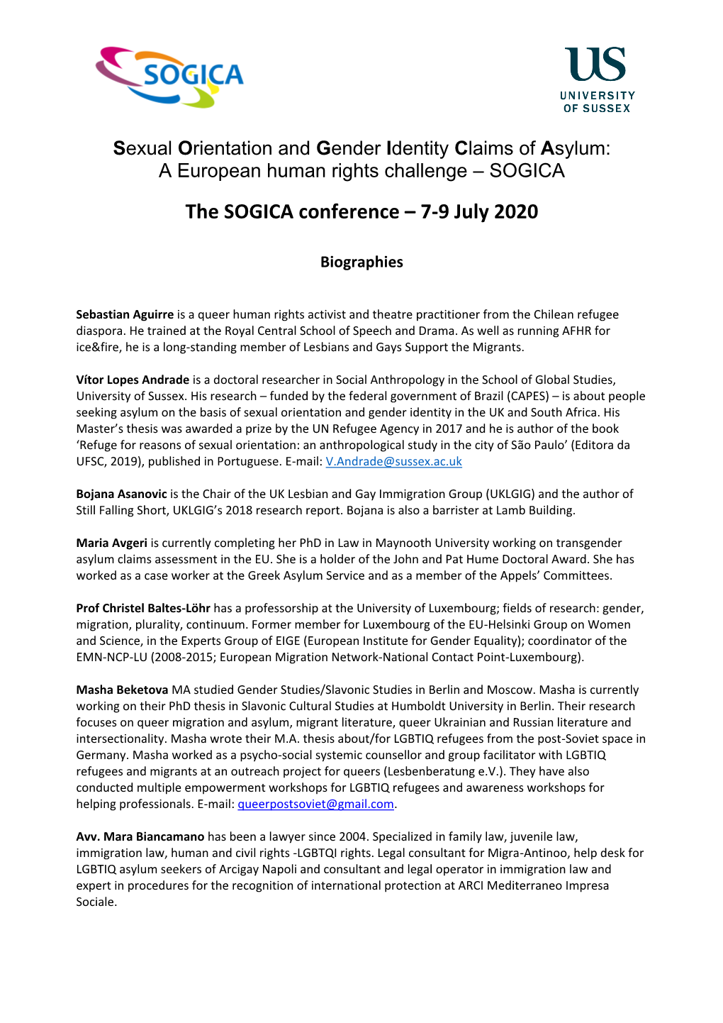 The SOGICA Conference – 7-9 July 2020