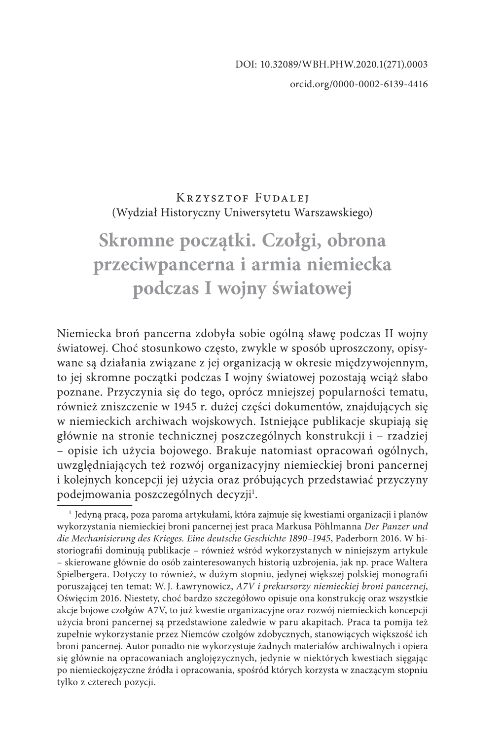 Skromne Początki. Czołgi, Obrona Przeciwpancerna I Armia Niemiecka Podczas I Wojny Światowej