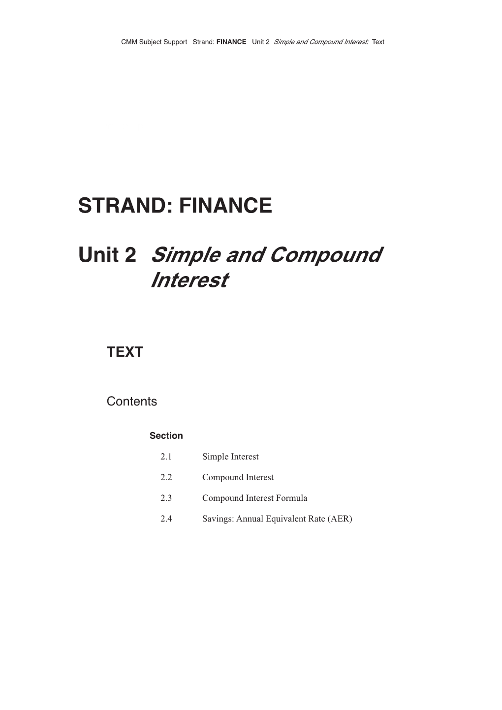 Unit 2 Simple and Compound Interest: Text