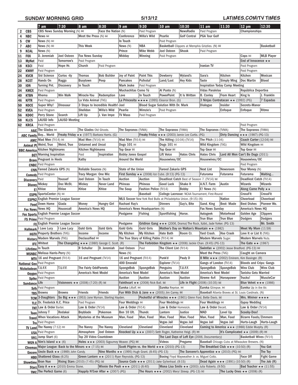 Sunday Morning Grid 5/13/12