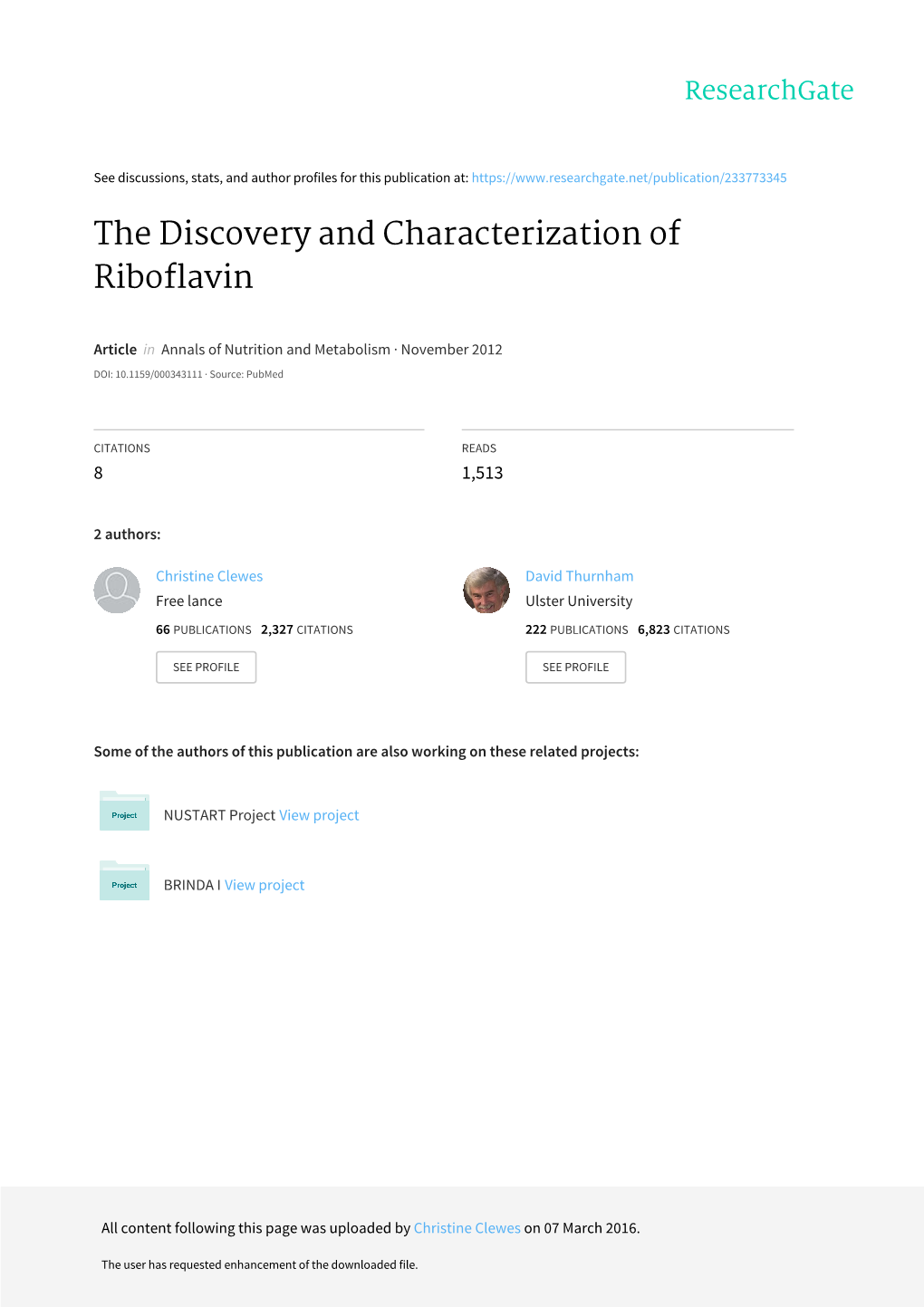 The Discovery and Characterization of Riboflavin