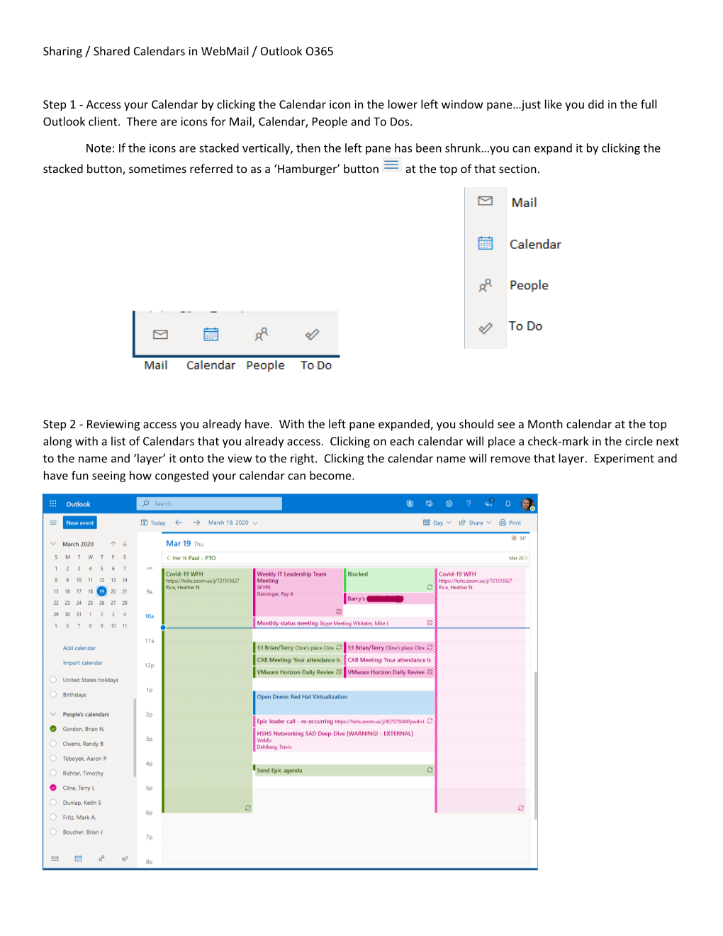 Sharing / Shared Calendars in Webmail / Outlook O365 Step 1