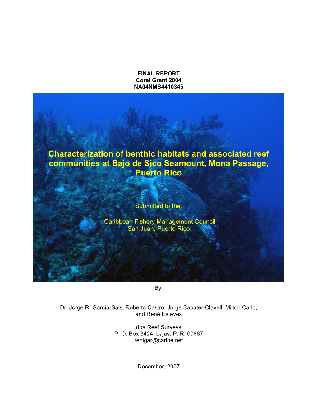 FINAL REPORT Coral Grant 2004 NA04NMS4410345