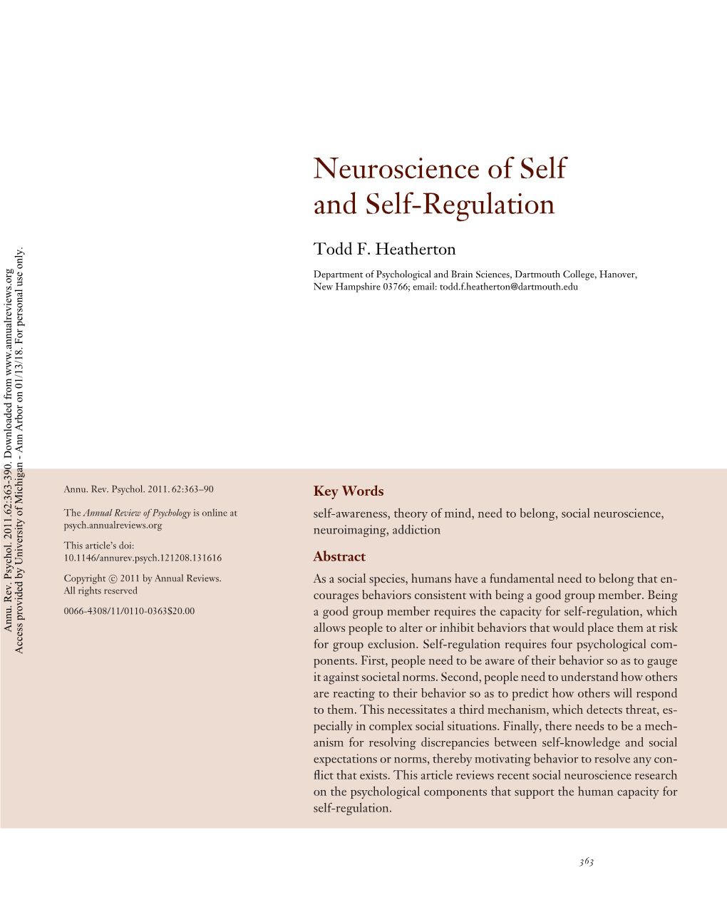 Neuroscience of Self and Self-Regulation