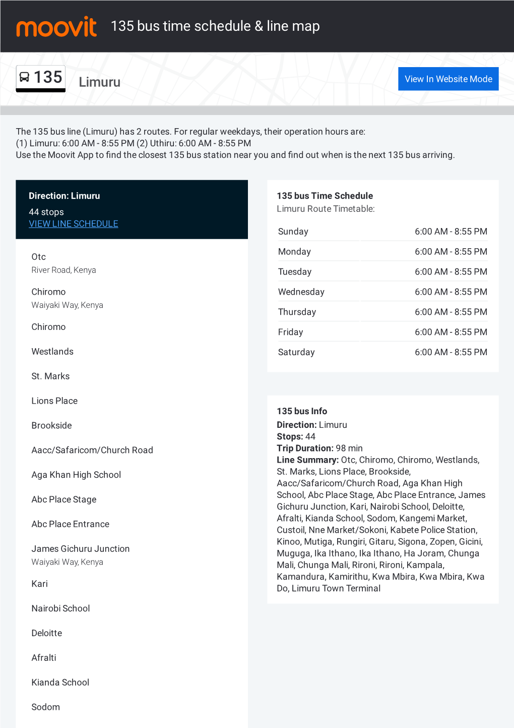 135 Bus Time Schedule & Line Route